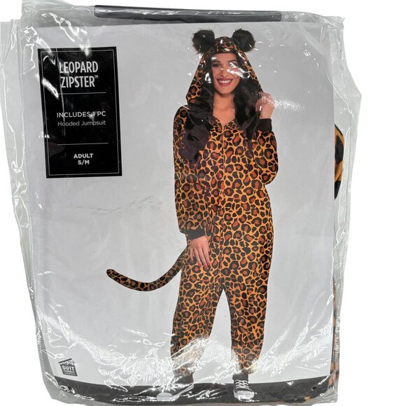 Leopard Zipster Adult Hooded Jumpsuit Pajamas S/M - Picture 1 of 3